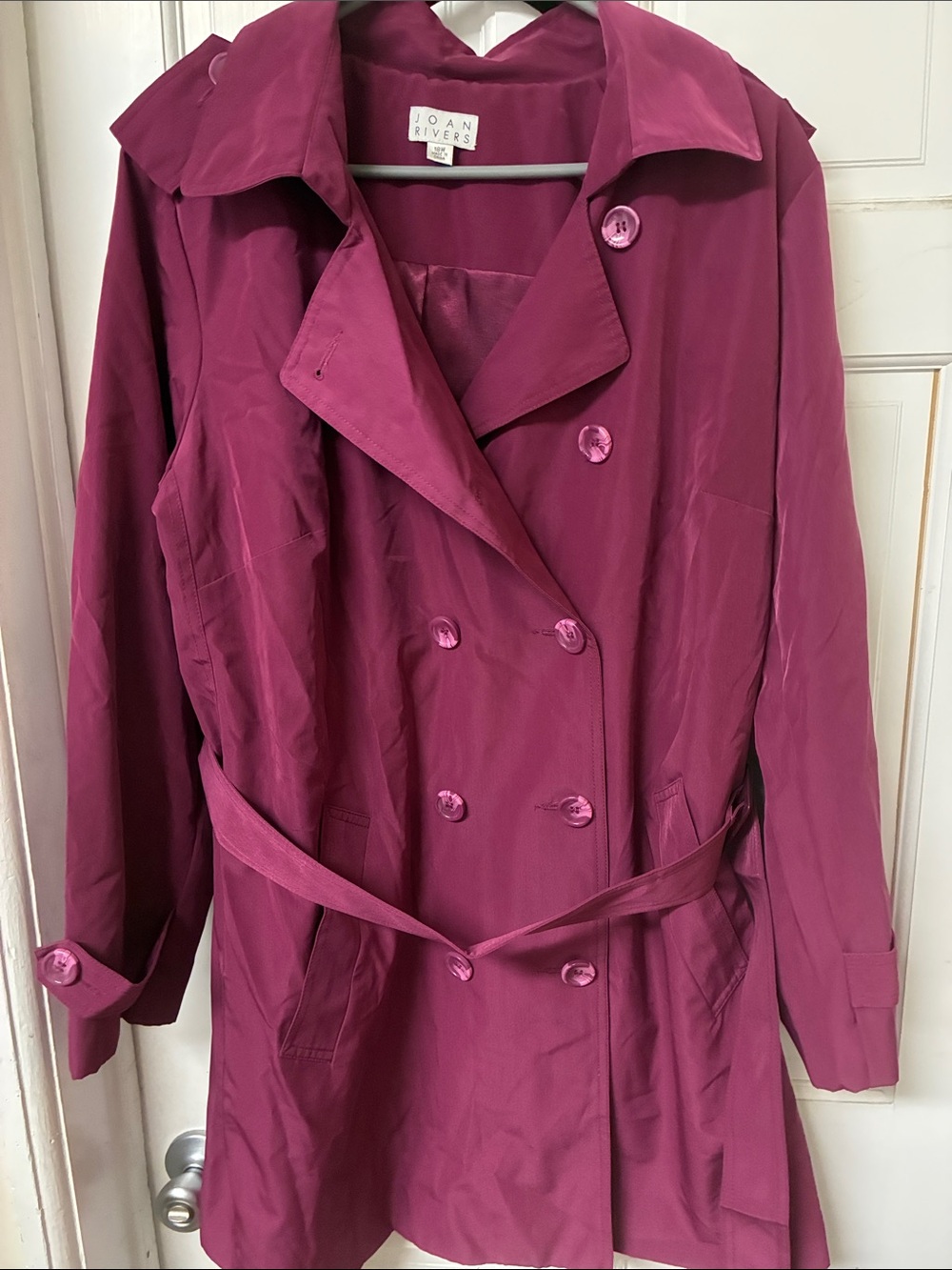 Joan Rivers Magenta Double-Breasted Trench Coat with Belt